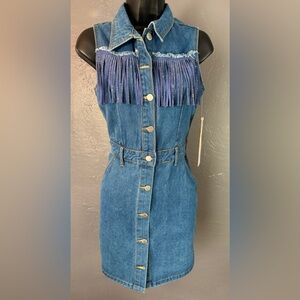 COCO and SHAY NWT denim western cowgirl sleeveless fringe dress